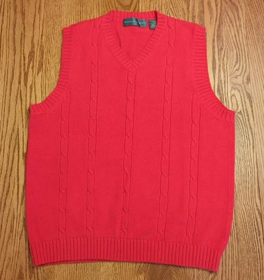 Oscar De La Renta Suéter Chaleco Para Hombres L Verde Sin Mangas Algodón Cuello en V Tejido con Cable Foto 1 de 4