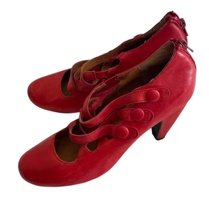 Tacones Miz Mooz Scarlett Mary Jane 10 Cuero Rojo Retro Rockabilly Años 40 50 Look - Imagen 1 de 8