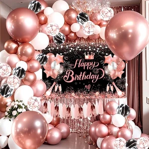 Juego de 80 globos de fiesta de feliz cumpleaños oro rosa con fondo de foto... - Imagen 1 de 9