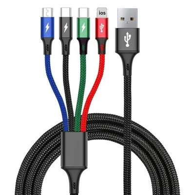 4 in 1 USB Multi USB Charging Cable Fast Charger Cord For iPhone/Type C/Micro - Image 1 of 4