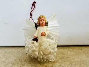 Adorno de árbol de Navidad de ángel de vidrio hilado vintage pelo de ángel alas doradas años 50 - Imagen 1 de 10