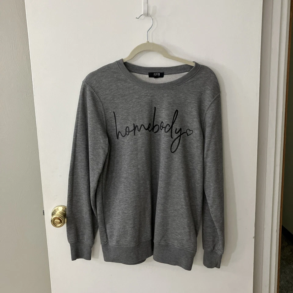 Sudadera para mujer moderna de lona con gráfico gris talla pequeña Foto 1 de 4