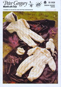 PETER GREGORY Knitting Pattern 0028 Baby Suits Hat Mitts Aran 16-22" - Picture 1 of 2