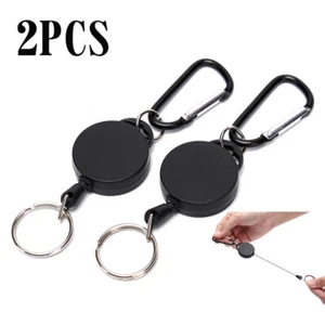 2 x Heavy duty Retractable Pull Badges ID Reel Carabiner Key Chain Cable Recoil - Picture 1 of 7