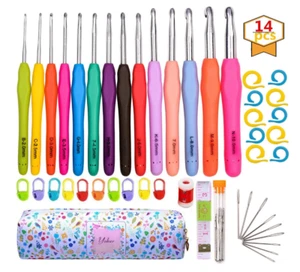 14 Größen Häkelnadeln Set, 2 mm (B)-10 mm (N) ergonomische Häkelnadeln + Etui weich - Bild 1 von 12