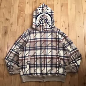 BAPE logo check shark full zip hoodie A Bathing Ape Size S - Picture 1 of 10