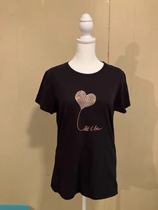 T-shirt maglietta top Beatles donna nera S/S Peace Heart Palloncino "Let it Be" M - Foto 1 di 6
