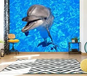 3D Sea Dolphin S1030 Wallpaper Mural Self-adhesive Removable Sticker Kids Pa - Picture 1 of 11