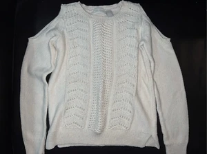 PLACE Girls Knit Cold Shoulder Sweater in Glitter Cream Sz. 7/8 - Picture 1 of 5