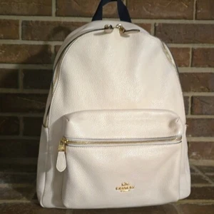 Coach Charlie Chalk White Pebble Leather Large Backpack - Picture 1 of 9