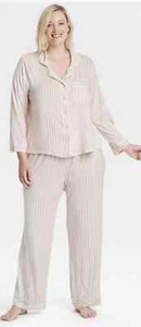 Stars Above Womens Pink/White Striped Set Top & Pants Pajama 2X - Picture 1 of 2