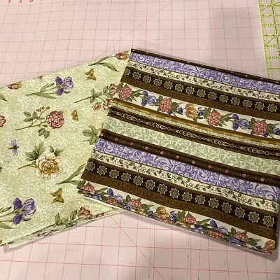 chelsea garden brown Green Purple Floral Pamela Gladding 2.5 Yard Bundle - Image 1 of 4