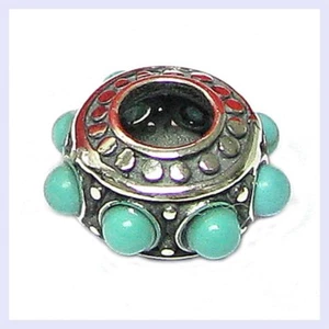 Redonda de plata esterlina 925 con cuentas de puntos turquesa para pulsera dije europea - Imagen 1 de 1