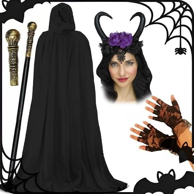 Conjunto de 4 Piezas Maléfica Reina Malvada Traje de Halloween Disfraz Cosplay Vestido Elegante Foto 1 de 4