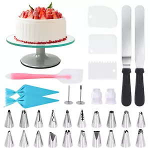 Tortenplatte Drehbar Glas Tortenständer Kuchen Drehteller mit 33-tlg Zubehör Set - Bild 1 von 11