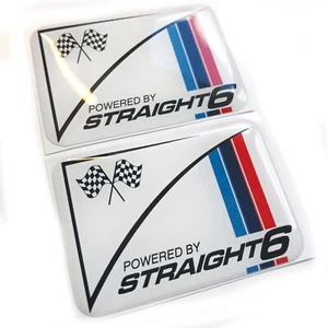 2x Powered By Straight 6 3D Domed Gel Decal Sticker Wing Badges Fits BMW - Picture 1 of 2