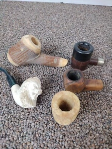 5- Vintage Tobacco Smoking Pipe Heads Corn Cob ACOB Wood Meerschaum Carved Lion - Picture 1 of 9