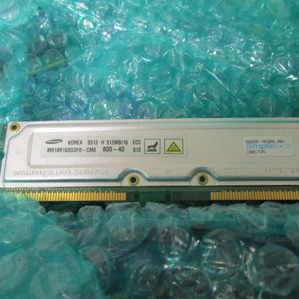 MR18R162GDF0-CM8,  SAMSUNG 512MB 16ECC RAMBUS Memory - Image 1 of 2