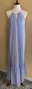 Doe & Rae Womens White Blue Stripe Halter Tie Maxi Dress Size M - Picture 1 of 9