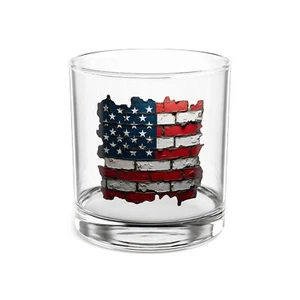 Patriotic Rocks Glass, 10oz, American Brick Flag Glass, Bourbon, Whiskey, Gift - Picture 1 of 3