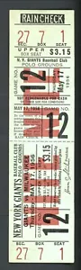 1956 New York Giants Full Ticket Willie Mays Aaron Hit/Warren Spahn Win#3/20YR⚾️ - Bild 1 von 4