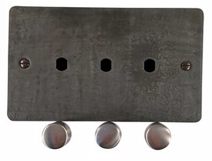 G&H FRP13-PK Flat Plate Rustic Pewter 3 Gang Dimmer Plate Only inc Dimmer Knobs - Imagen 1 de 1