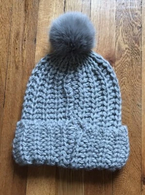Chapéu feminino H & M gorro pom tamanho único malha robusta algemado mistura de lã cinza - Imagem 1 de 4