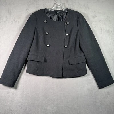 Chaqueta Blazer Talbots Mujer 14 Negra Tweed Estilo Militar Cremallera Completa Carrera Moto Foto 1 de 4