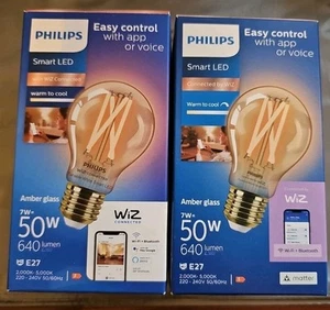 2x Philips Smart Led Connected By Wiz Filament Bulb amber 7W (Eq.50W) E27 - Bild 1 von 1