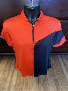 JAMIE SADOCK TOP Size Medium Red & Black 1/4 Zip Short Sleeve - Picture 1 of 6