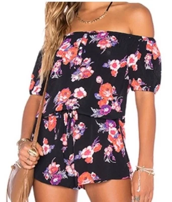 Mameluco floral negro Tularosa X Revolve Leilani XS playa de vacaciones femenina Foto 1 de 3