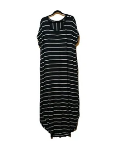 Tee Shirt Maxi Dress 3X Black White Striped Side Slits Stretch Pockets Casual - Picture 1 of 13