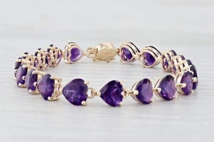 2ctw Amatista Corazones Tenis Brazalete 14k Oro Amarillo 6.75" 7.2mm - Imagen 1 de 10
