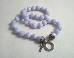Collar de palanca de marcasita 925A de ágata de encaje azul 18" + palanca atada a mano - Imagen 1 de 5