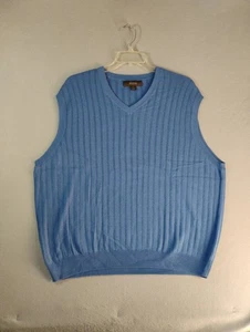 Tasso Elba Mens Sweater Vest XXL 2XL Blue Sleeveless Cotton V Neck Knit Pullover - Picture 1 of 7