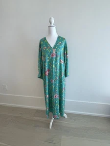 EUC SZ SMALL NATORI FLORAL PRINT SILKY SATIN KIMONO POCKETS CAFTAN LOUNGER ROBE - Picture 1 of 11