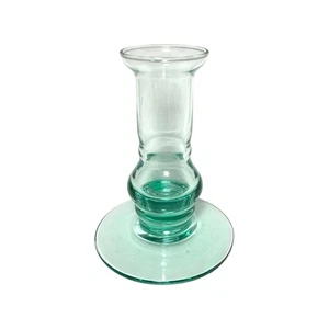 1 Vintage Handblown Mexican  4” Art Glass Candle Stick Pale Green - Picture 1 of 6