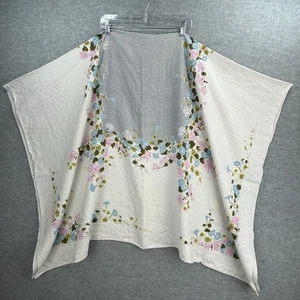 Vintage Tablecloth White Gray Floral Morning Glory Geranium 48 x 64 in Cotton - Picture 1 of 5