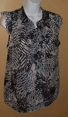 Top para mujer talla L The Limited sin mangas negro blanco cinta transparente con volantes cuello Foto 1 de 2