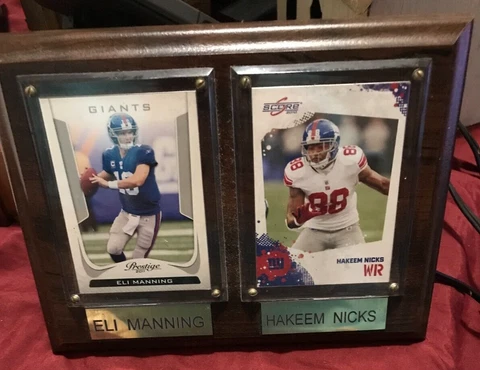 Football Cards On Plaque Eli Manning and  Hakeem Nicks Cover