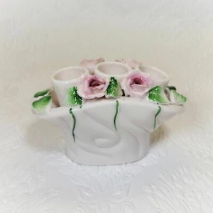Vintage Irice Lipstick Holder Vanity Porcelain Pink Roses 3 Tube - Picture 1 of 12
