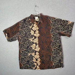 Cooke Street Men Polo Shirt XL Brown Leaf Print Hawaiian Pocket Short Sleeve - Picture 1 of 8