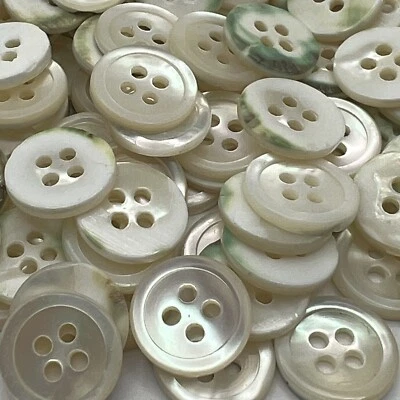Last Lot 389 White Rainbow Trocas Shell Button Wht Green/Brn Back 11mm 7/16" 4h - Image 1 of 4