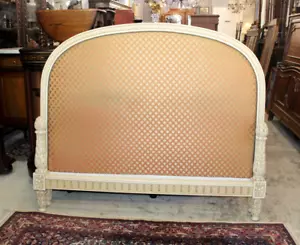 French Antique Louis XVI Queen Bed w/ Carved Frame & Free New Upholstery - Picture 1 of 7