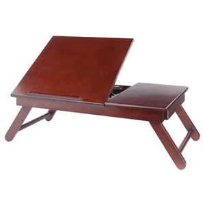 Tray with Drawer, Walnut Finish,Wood Alden Tilt Top Personal Lap Desk,New - Picture 1 of 8