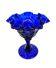Vintage Fenton Cobalt Blue Strawberry Pedestal Dish