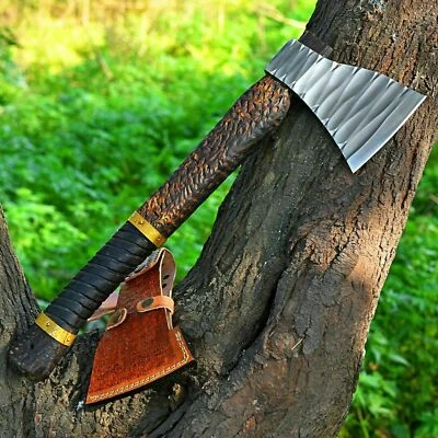 Custom Hand Made Viking Carbon Steel Axe Wood Handle With Leather Sheath - Image 1 of 4