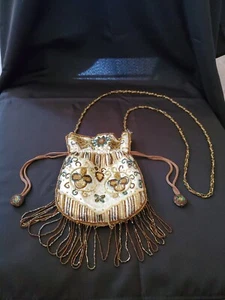 Gold Embellished Beaded Pouch Drawstring Lined Bag. - Picture 1 of 9