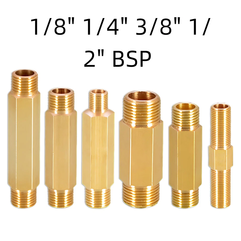 Male to Male Brass Hexagon Nipple Connector Adapter 1/8" 1/4" 3/8" 1/2" BSP - Image 1 of 1