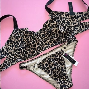 Victoria's Secret 32D,32DD,32DDD,34B BIKINI ring bottom shine strap ANIMAL PRINT - Picture 1 of 4